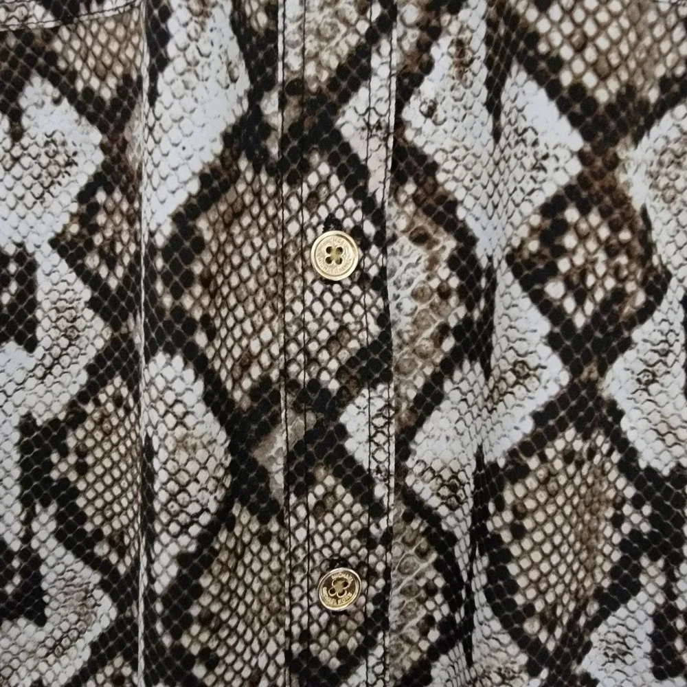 Michael Michael Kors Shirt Womens 1X Brown Black‎ Snake Print Button Front Plus